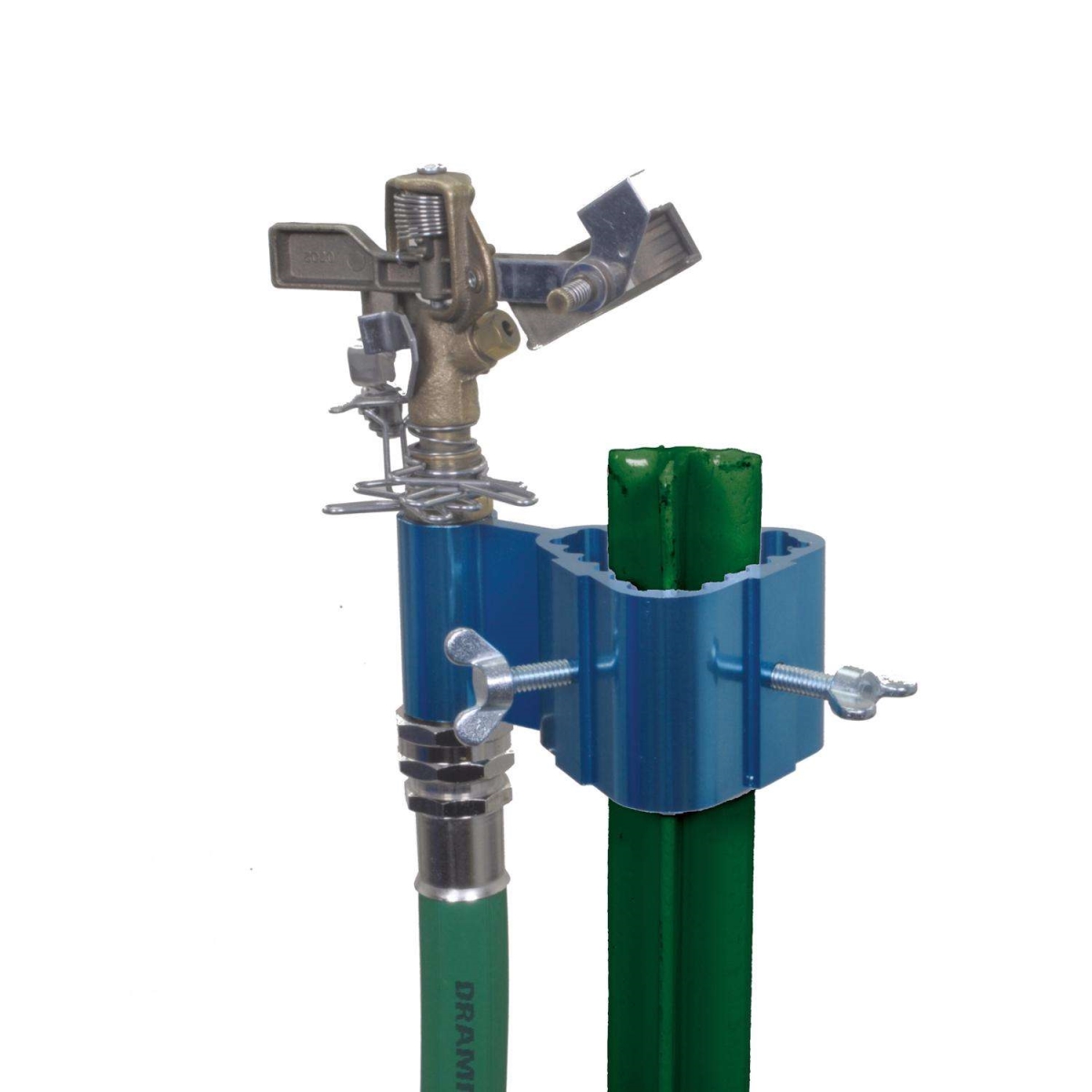 7040590 70 sq ft. Colorstorm Aluminum T-Post Base 1-Pattern Impact Sprinkler Head with Stand, Blue