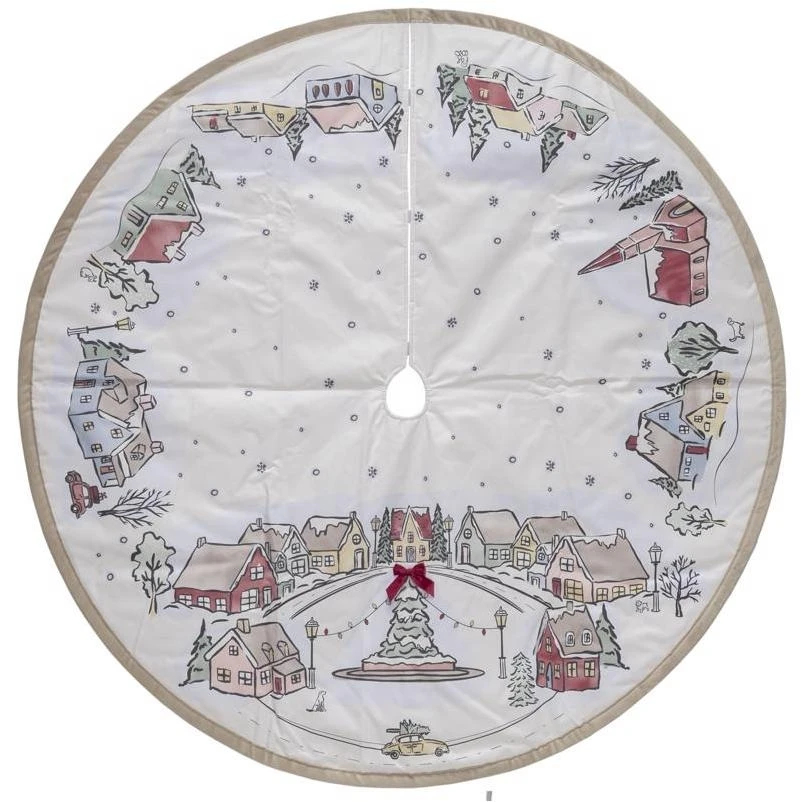 9106280 48 in. White & Warm Gray Tree Village Tree Skirt