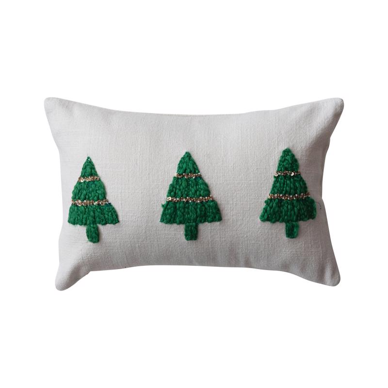 9106551 Natural & Green Christmas Trees Pillow, 9 in.