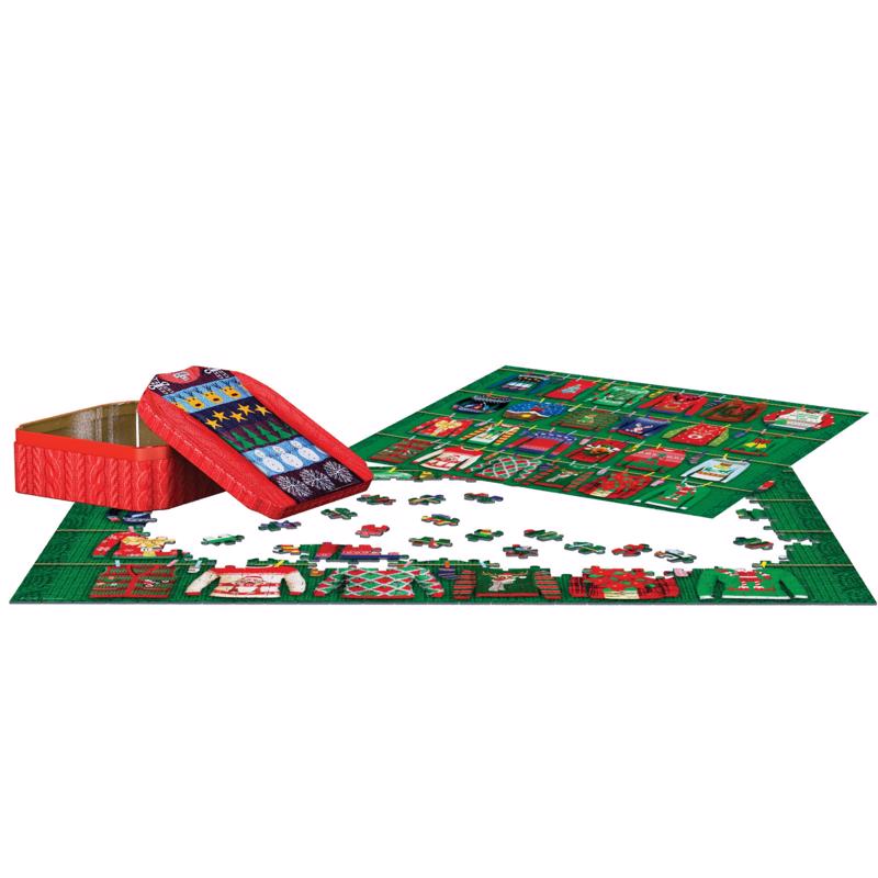 9104386 Ugly Christmas Sweaters Collectible Tins with Puzzles, Multi Colored - 550 Piece