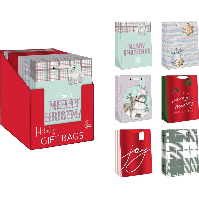 9107187 Assorted Color Holiday Treated Gift Bag - Pack of 48