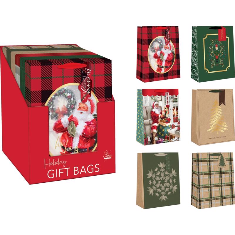 9107190 Holiday Large Treated Gift Bag, Assorted Color - Pack of 48