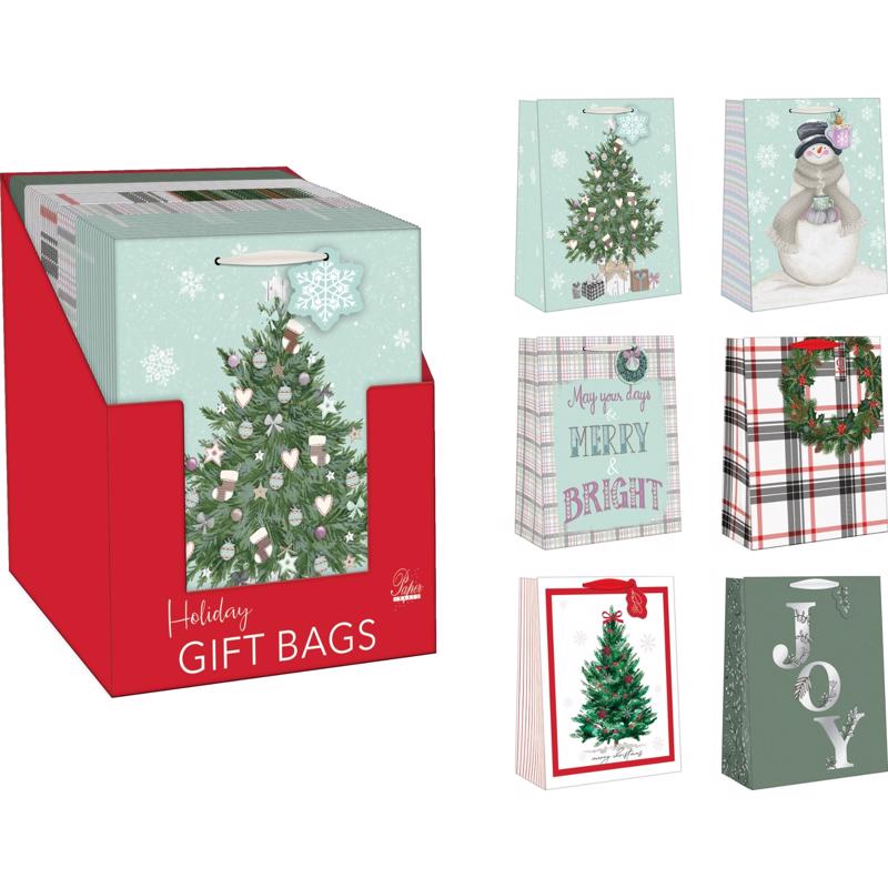 9107188 Assorted Color Holiday Large Treated Gift Bag - Pack of 48