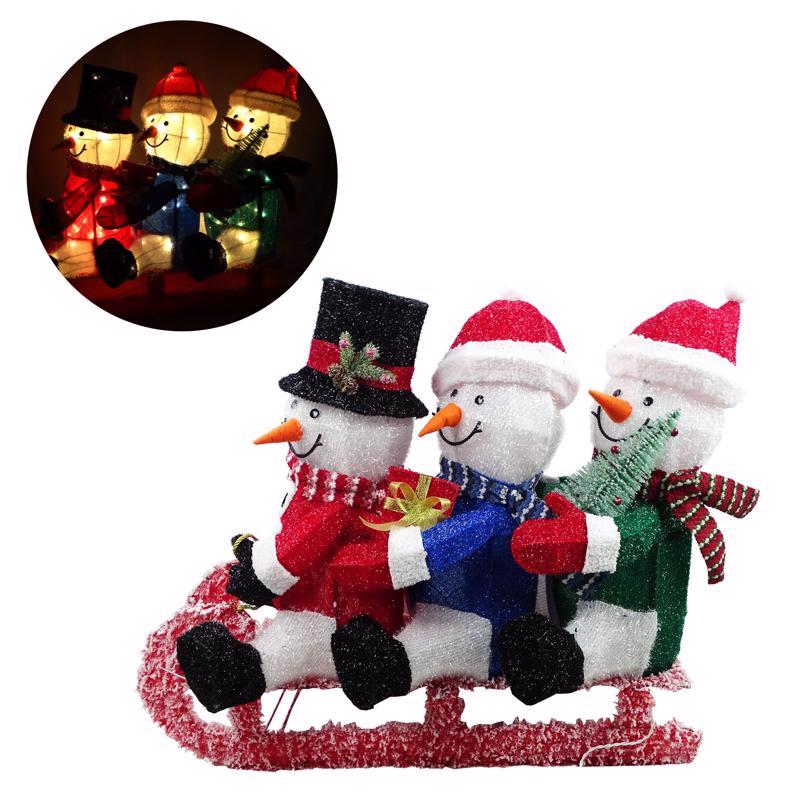 Alpine 9106135 LED 3D Tinsel & Fabric Skiing Snowmen Yard Decor, 29 in.