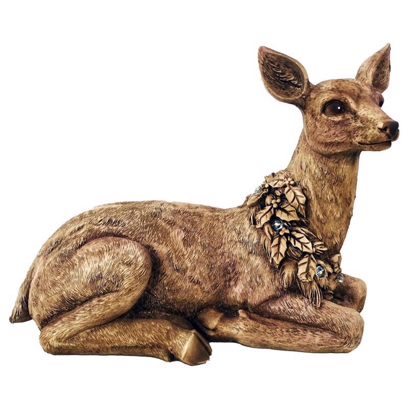 Alpine 9106262 LED Brown Small Holiday Doe Deer Statuary Table Decor, 10 in.