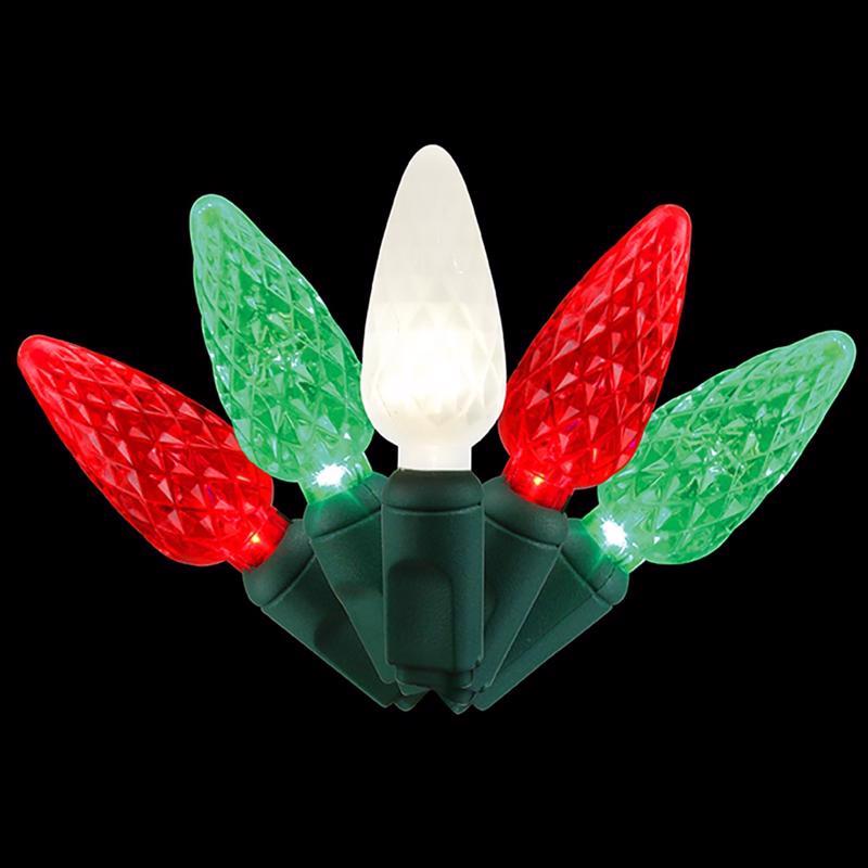 9107312 LED Red, Green & Pure White String Christmas Light Bulbs - Pack of 12