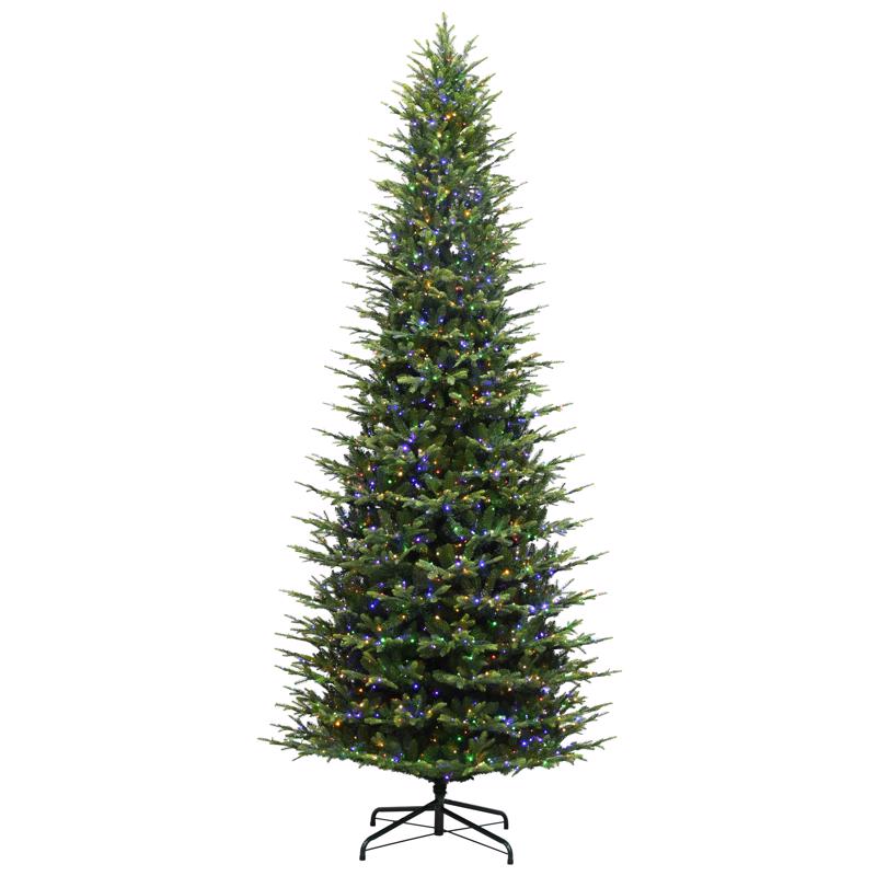 9107132 12 ft. Slim LED 2900 Count Emerald Pine Sparkle Christmas Tree - Multi Color & Warm White