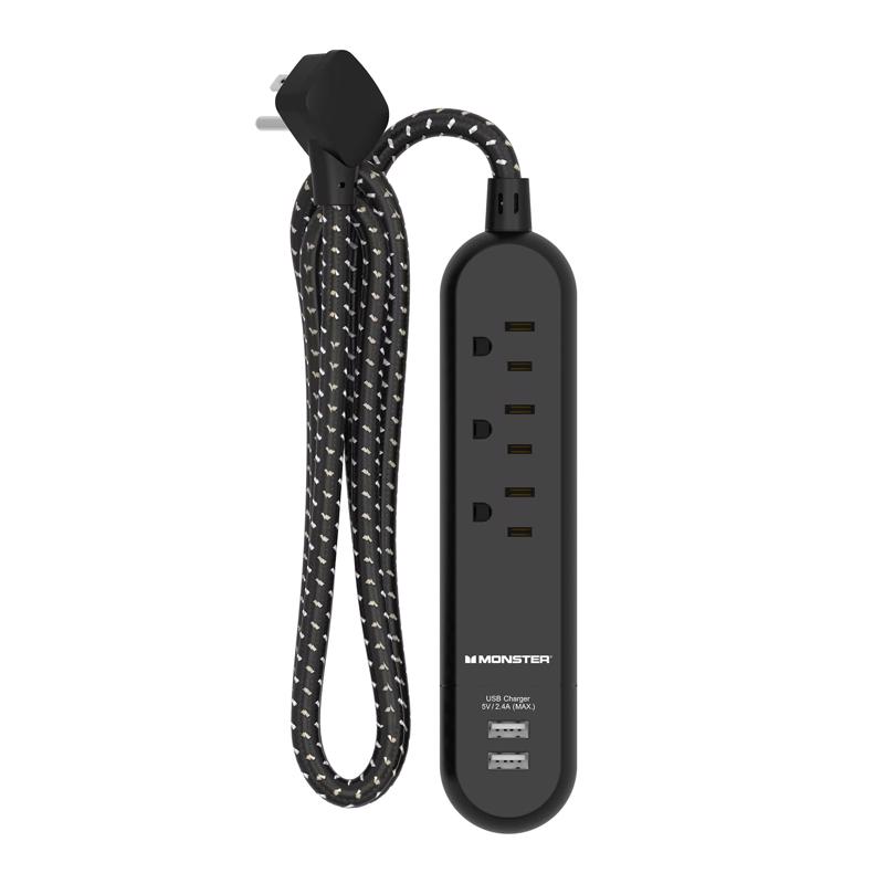 3017899 4 ft. 3 Outlets Power Strip with USB Ports - Black