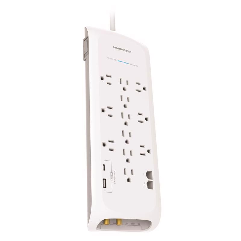 3014275 6 ft. 12 Outlets Surge Protector with USB, White - 4050 J