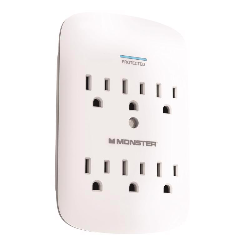 3014270 6 Outlets Wall Tap Surge Protector, White - 1200 J