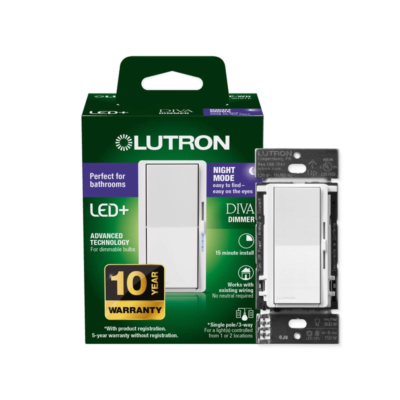 3026894 Diva with Night Mode for Dimmable LED Bulbs 150 W 3-Way Dimmer Switch - White