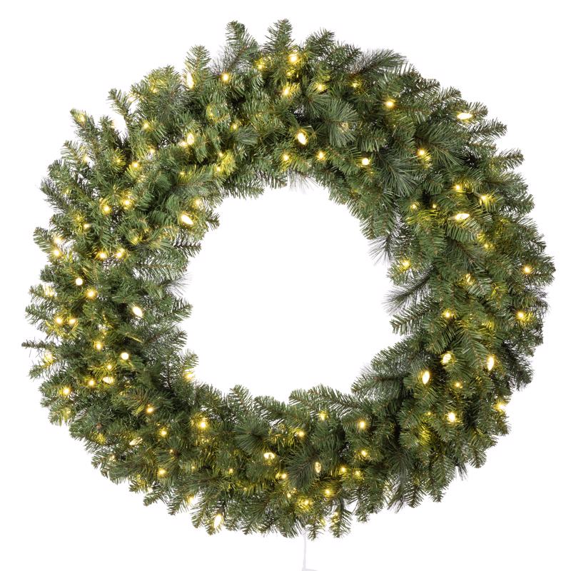 9087040 48 in. Platinum LED Prelit Mixed Pine Wreath - Warm White