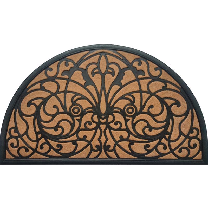 6089773 18 x 30 in. Half Circle Rubber Door Mat - Black & Brown - Pack of 6