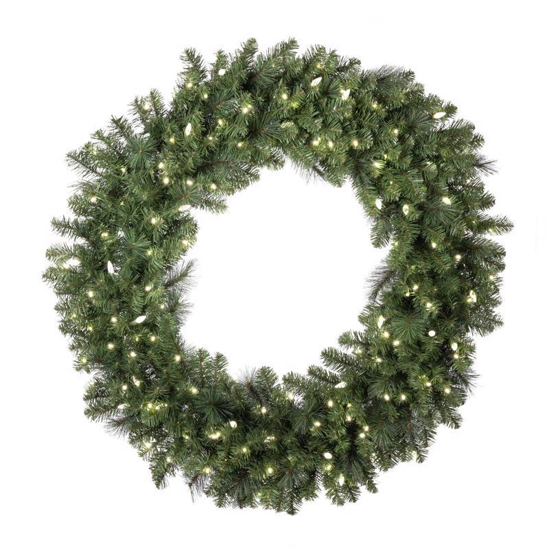 9087181 48 in. LED Prelit Pine Wreath - Pure White