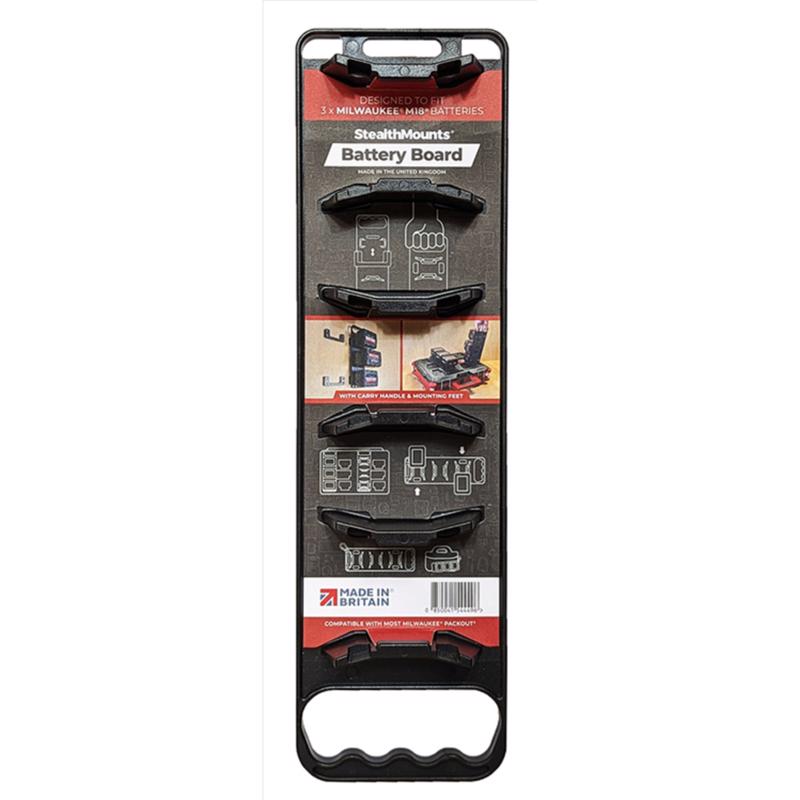 Stealthmounts Battery Board with Handle and Feet for Milwaukee Black - BD-MW18-HF-1