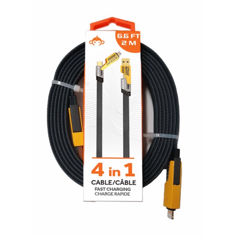3022774 6.6 ft. 4-in-1 Black & Yellow Cable Cell Phone Charger - Pack of 12