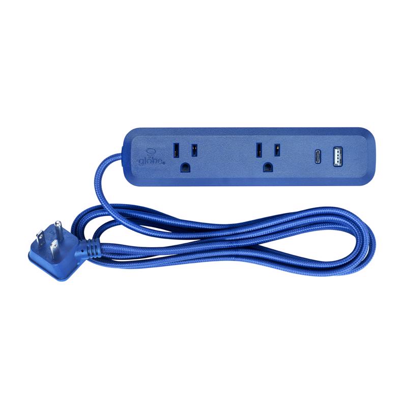 3027277 6 ft. 2-Outlets Power Strip with USB Ports, Blue