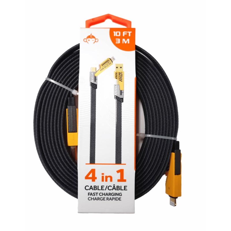 3022776 10 ft. 4-in-1 Black & Yellow Charging Cable - Pack of 12