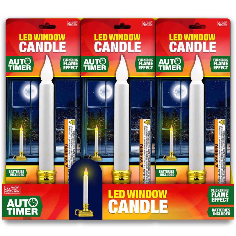 6093571 White NA Scent Plastic Window Flameless Flickering Candle - Pack of 12