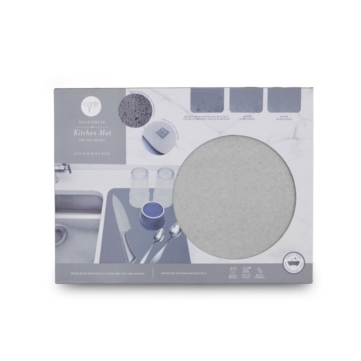 6094435 16 x 12 x 0.35 in. Core Home Non-Slip Drying Mat - Gray