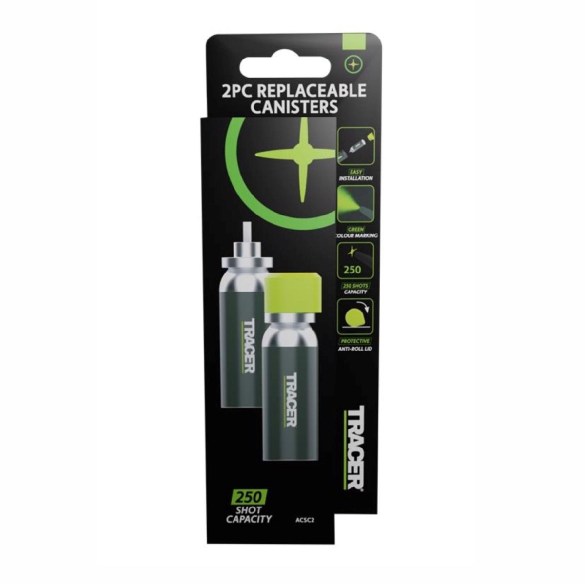 2056802 Tracer TrueShot 1 oz Hi-Visibility Replacement Chalk Canister - Fluorescent Green - Pack of 2
