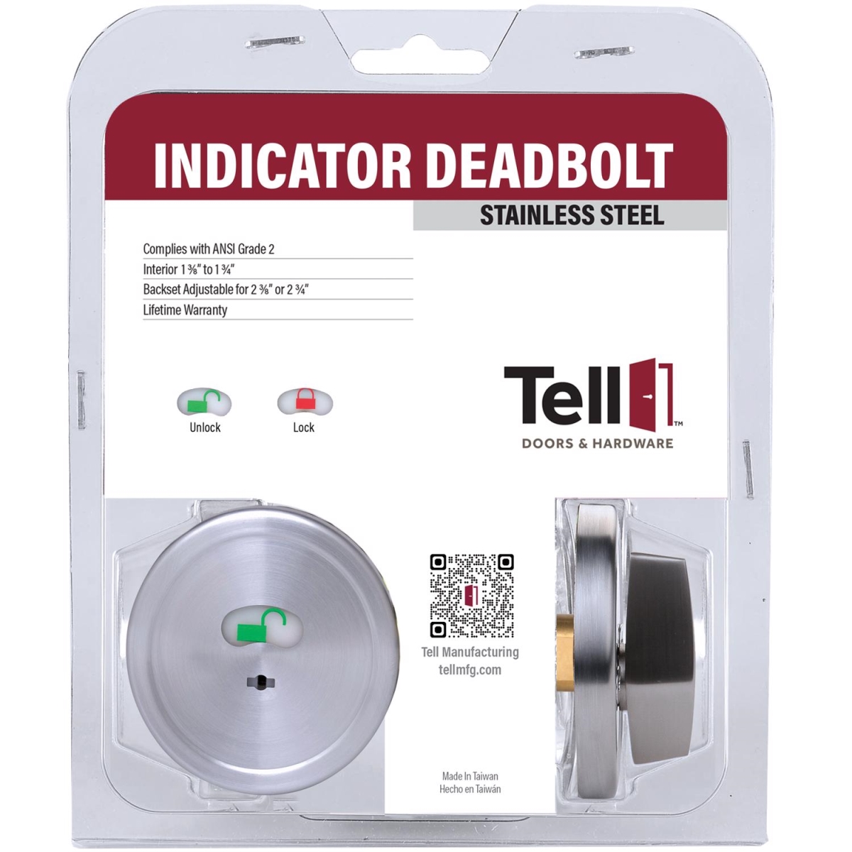 5065710 Tell Manufacturing Satin Chrome Stainless Steel Indicator Deadbolt