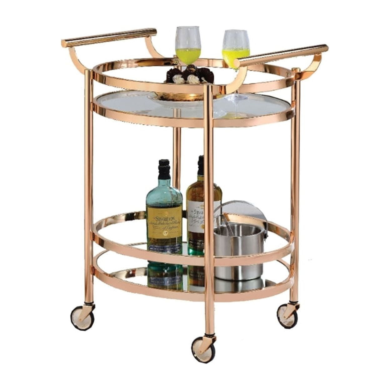 Picture of ACME 98192 Lakelyn Serving Cart&#44; Clear Glass & Rose Gold