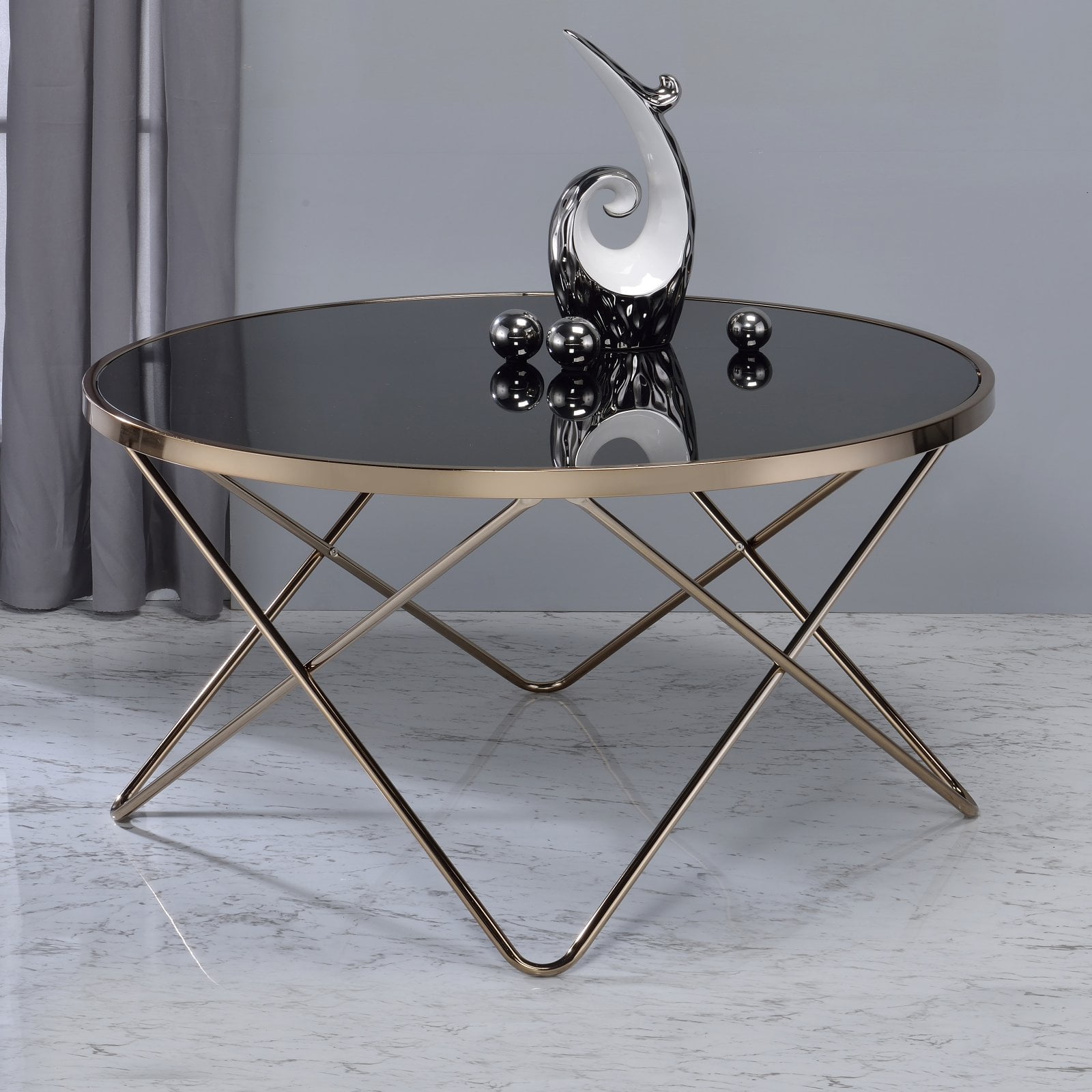 Picture of ACME 81830 Valora Coffee Table&#44; Black Glass & Champagne