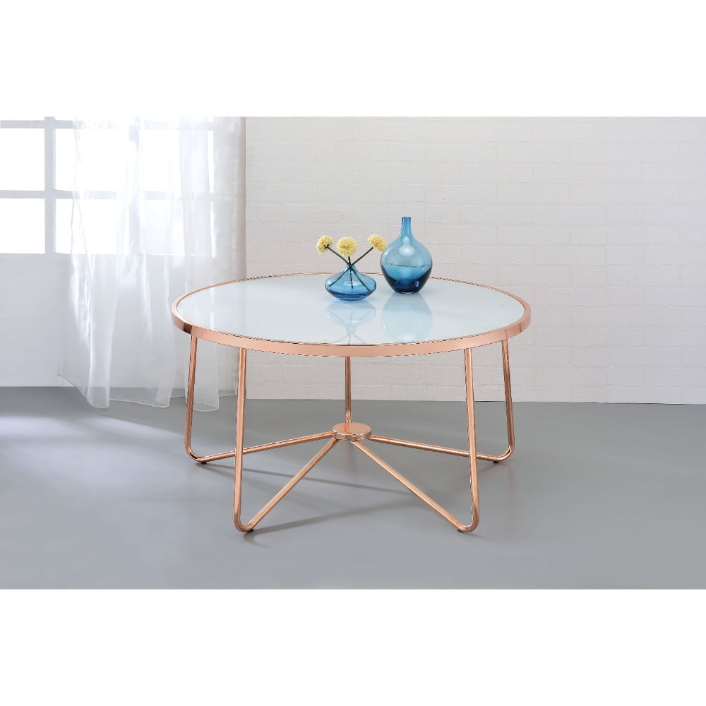Picture of ACME 81835 Alivia Coffee Table&#44; Frosted Glass & Rose Gold