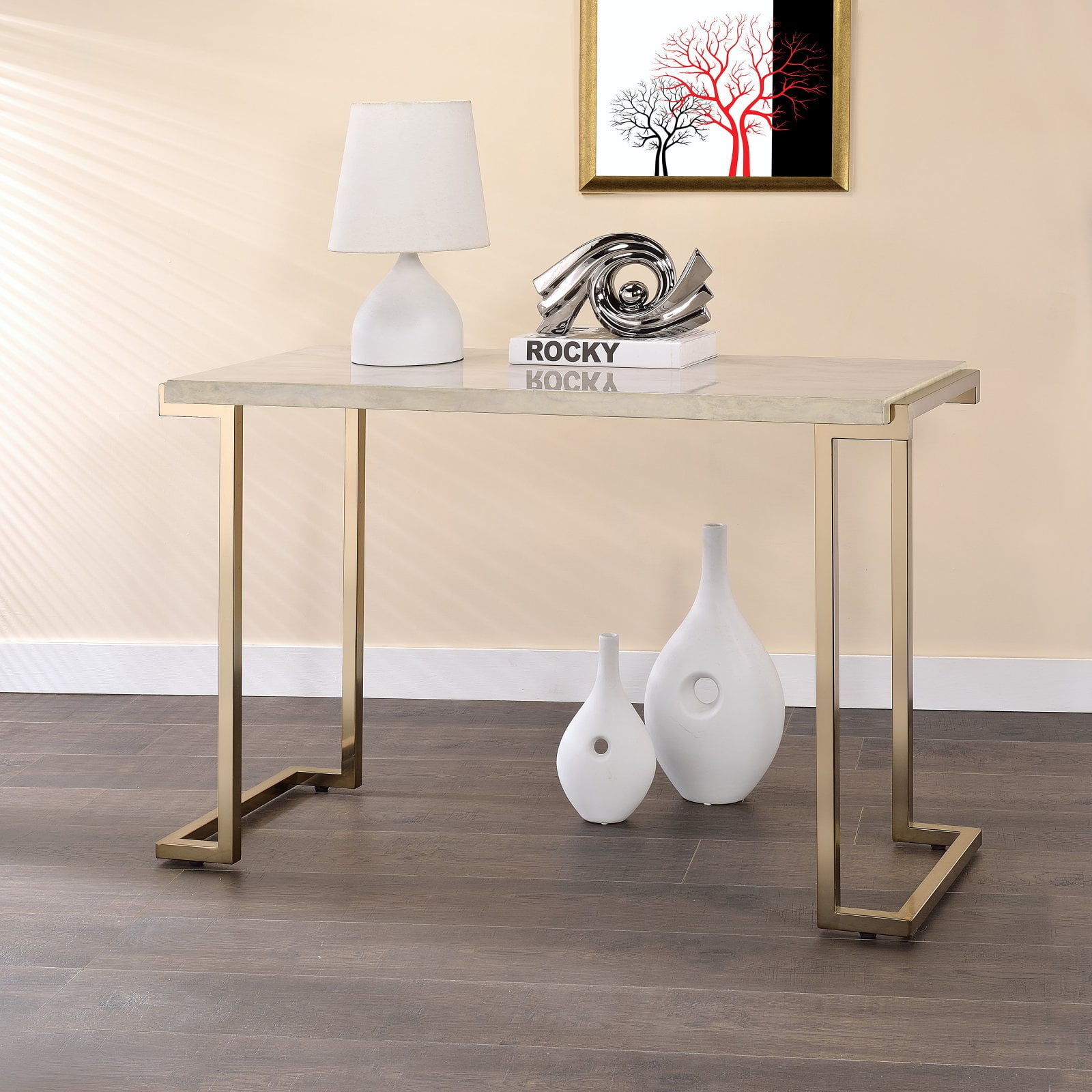 Picture of ACME 82873 Boice II Sofa Table, Faux Marble & Champagne