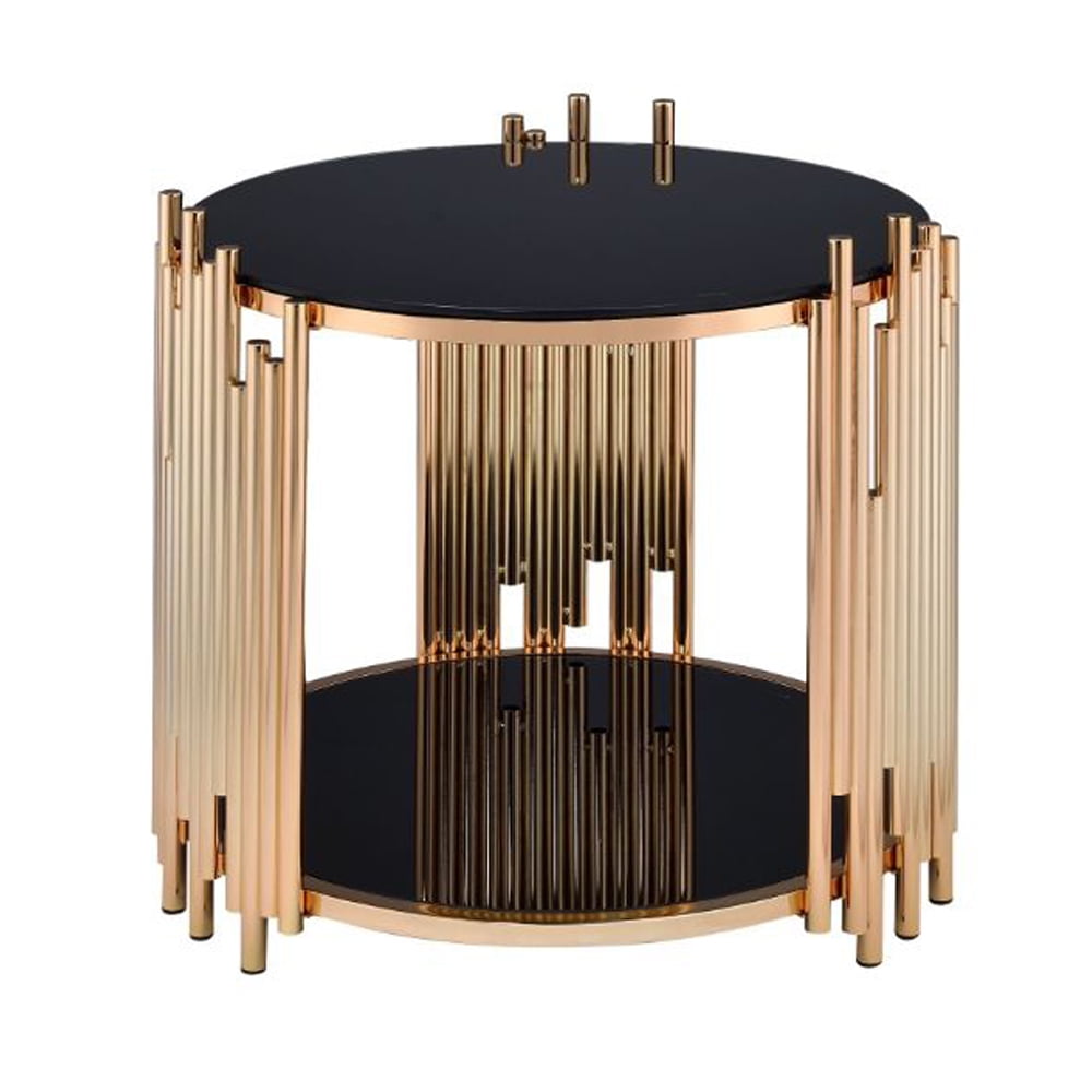 Picture of ACME 84492 Tanquin End Table, Black Glass & Gold