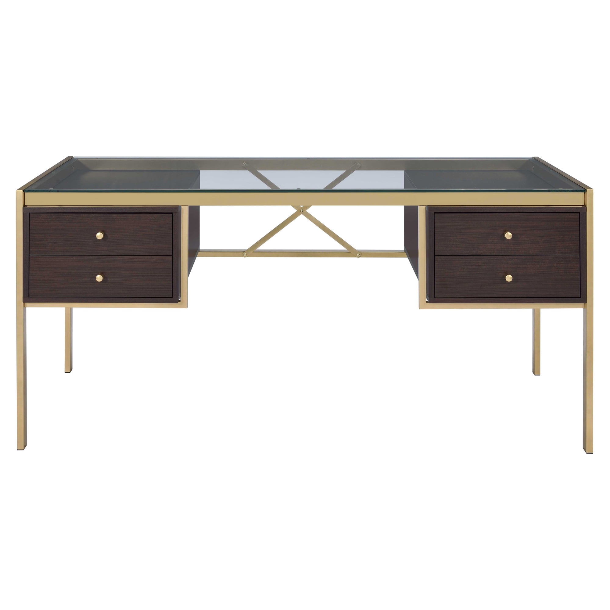 Picture of ACME 92785 Yumia Desk, Clear Glass & Gold