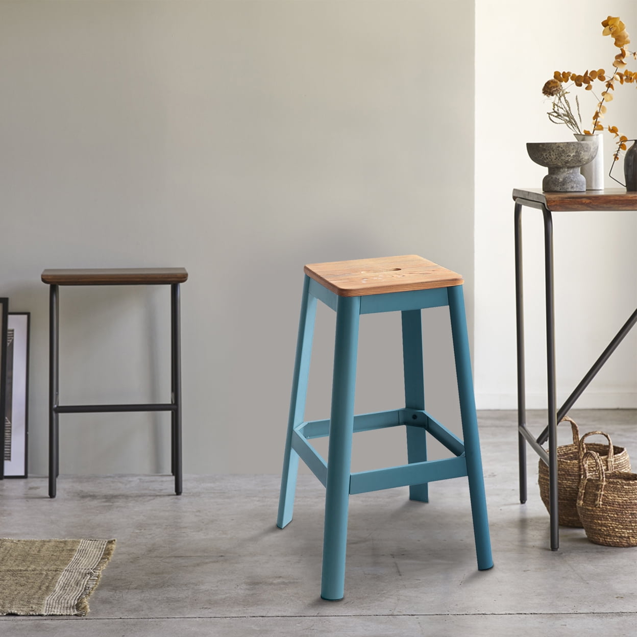 Picture of ACME 72333 Jacotte Bar Stool&#44; Natural & Teal