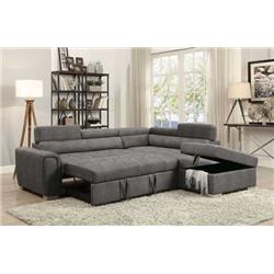 Picture of ACME 50275 Thelma Sectional Sofa with Sleeper & Ottoman&#44; Gray Polished Microfiber