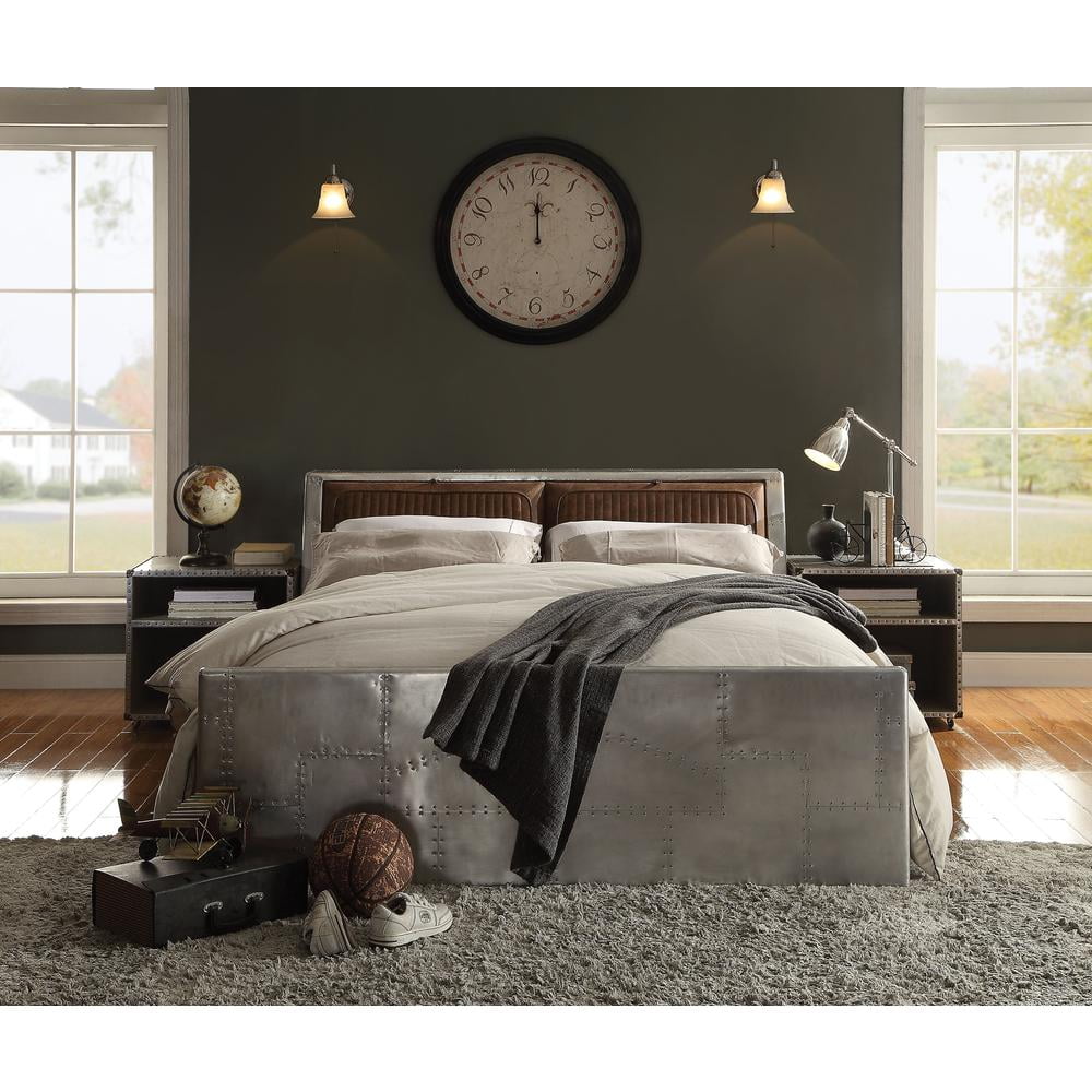 Picture of ACME 26220Q Brancaster Queen Size Bed with Storage - Retro Brown Top Grain Leather & Aluminum&#44; 4 Piece