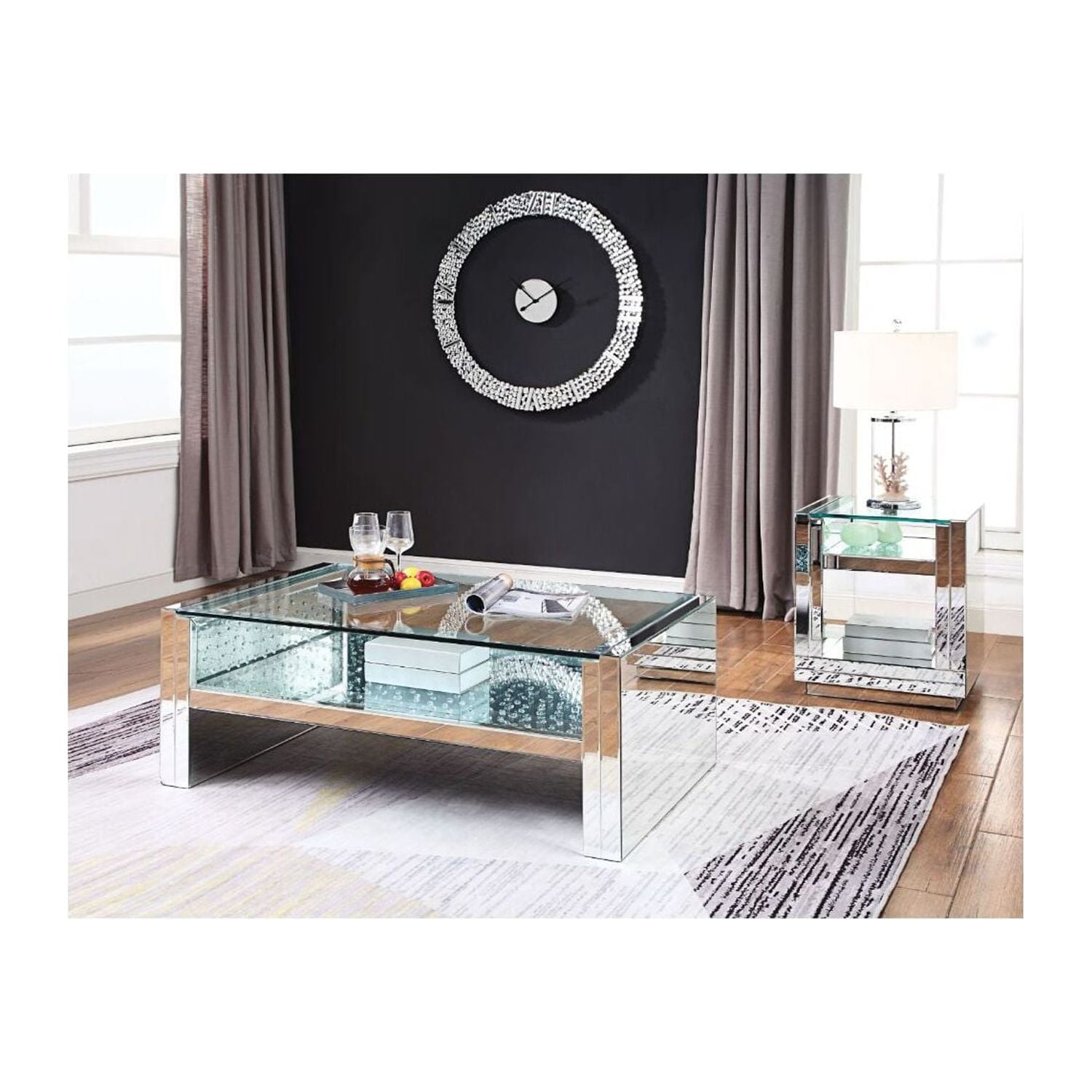 Picture of ACME 81470 Nysa Coffee Table&#44; Mirrored & Faux Crystals - 19 x 47 x 29 in.