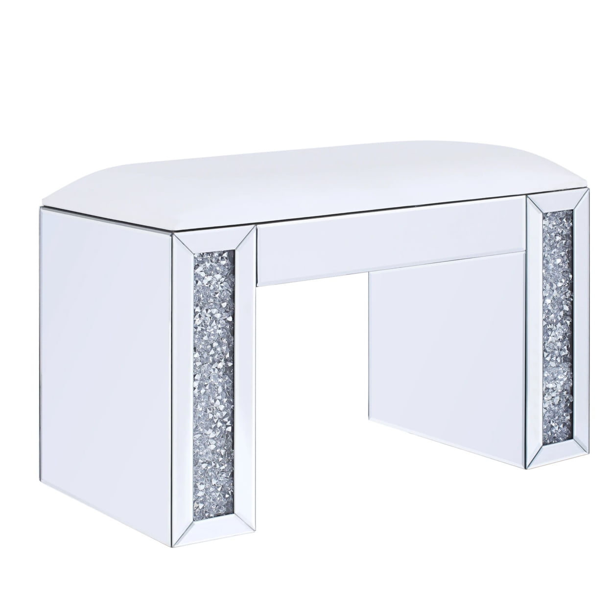 Picture of ACME 90467 Noralie Vanity Stool&#44; PU&#44; Mirrored & Faux Diamonds - 19 x 26 x 15 in.