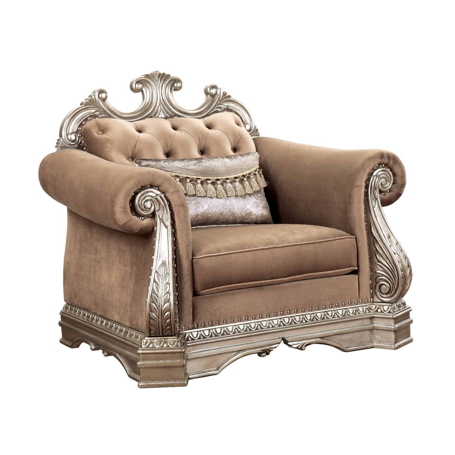 Picture of ACME 56932 Northville Chair with Pillow&#44; Velvet & Antique Champagne