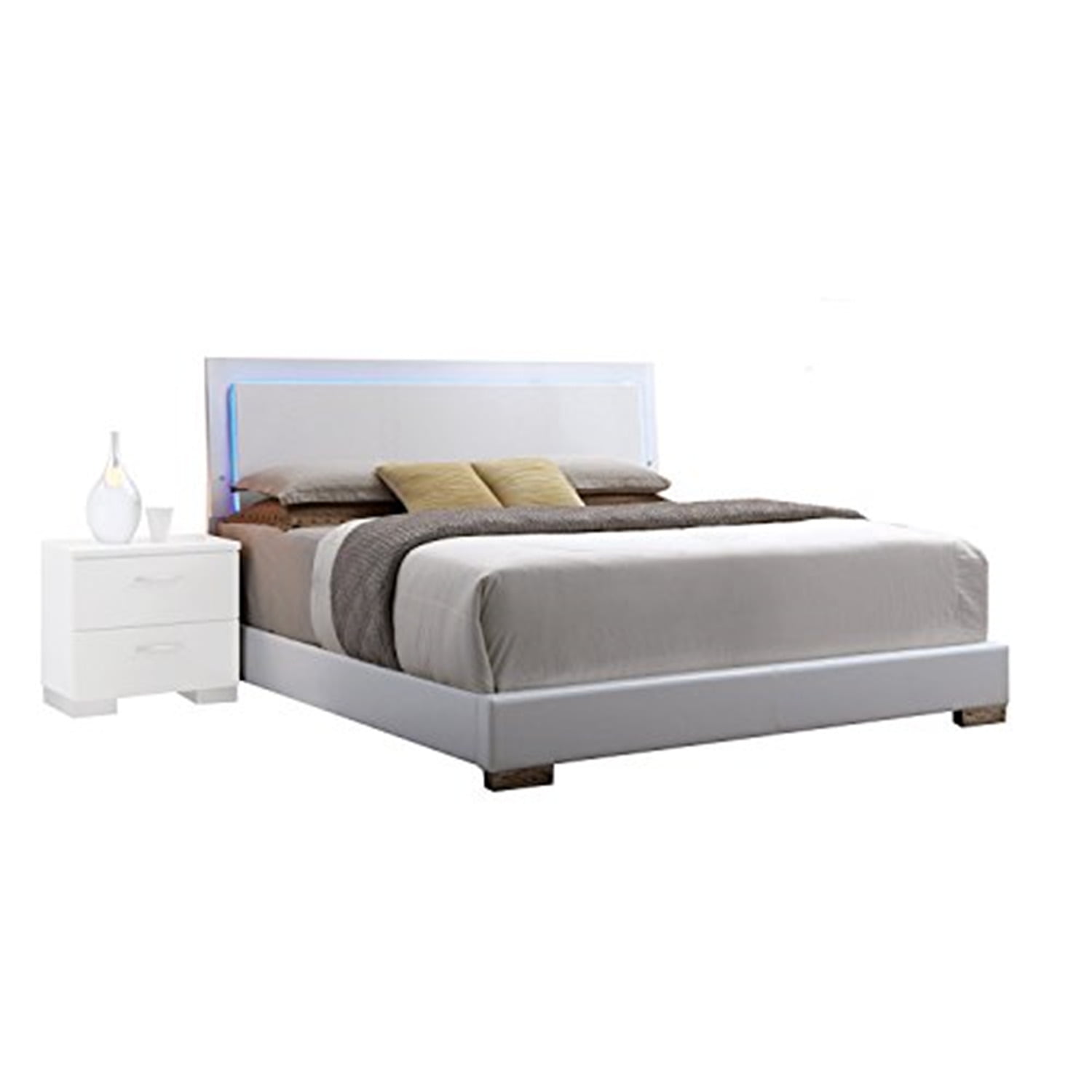 Picture of ACME 22637EK Lorimar Eastern King Size Bed&#44; Headboard with LED - White PU & Chrome Leg&#44; 2 Piece