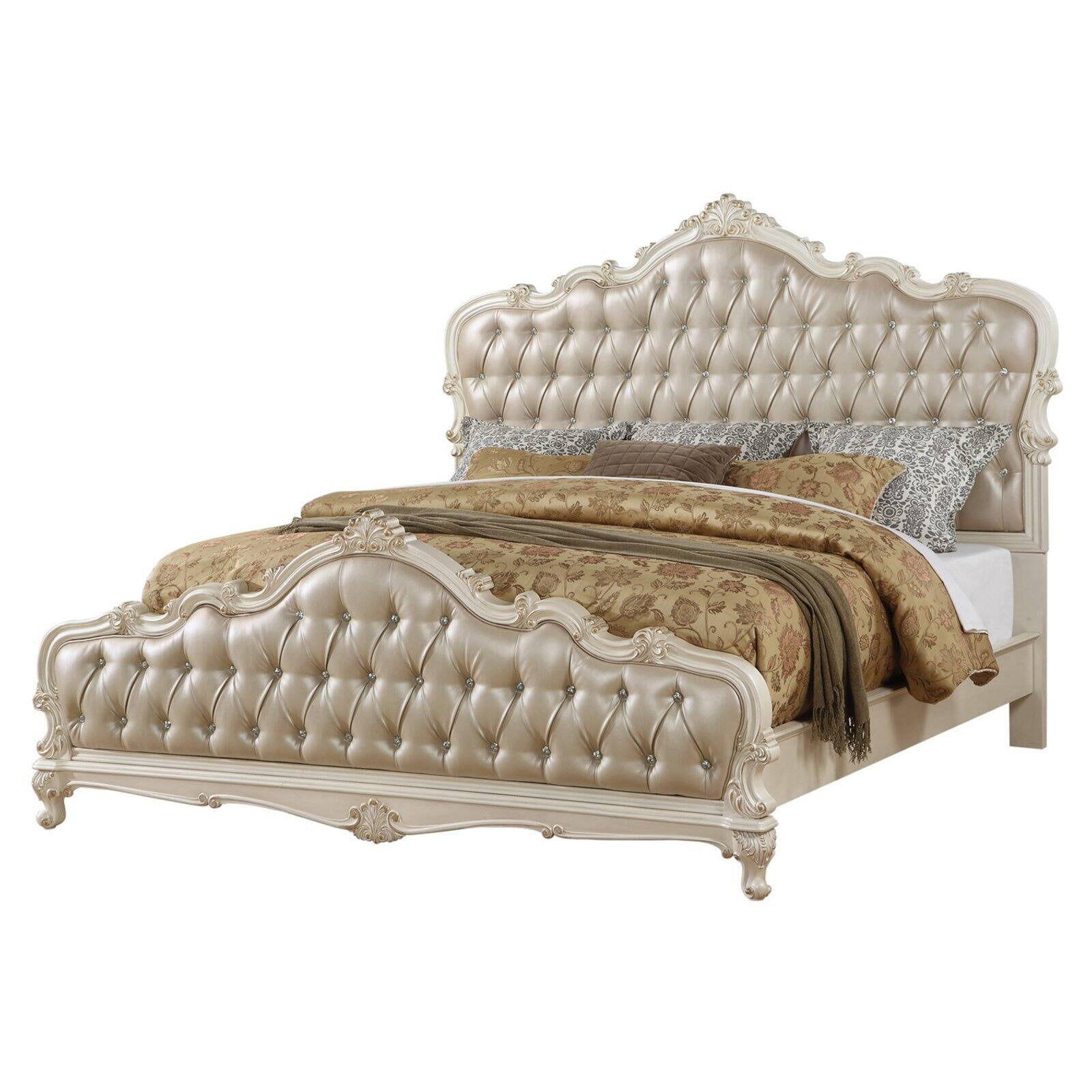 Picture of ACME 23534CK Chantelle California King Size Bed - Rose Gold PU & Pearl White&#44; 3 Piece