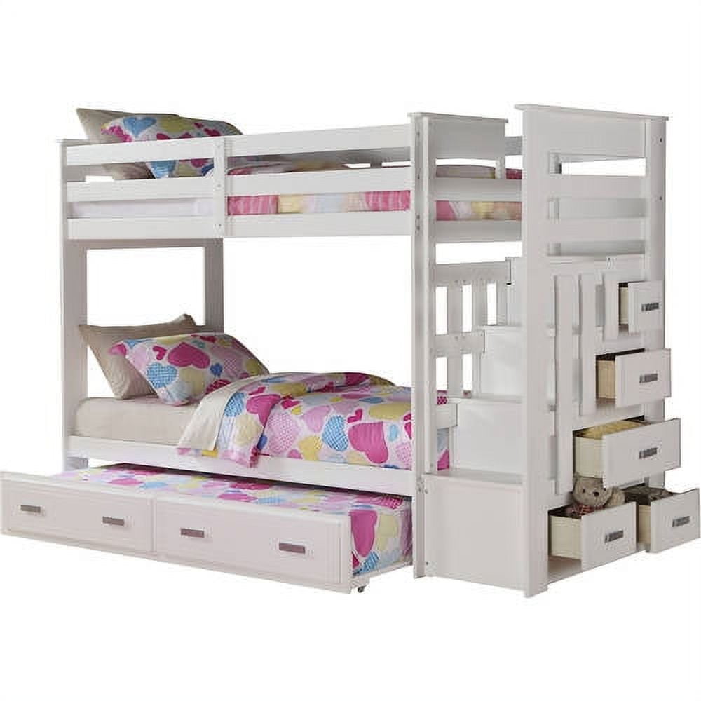 Picture of ACME 37370 Allentown Twin & Twin Size Bunk Bed with Storage Ladder & Trundle - White&#44; 4 Piece