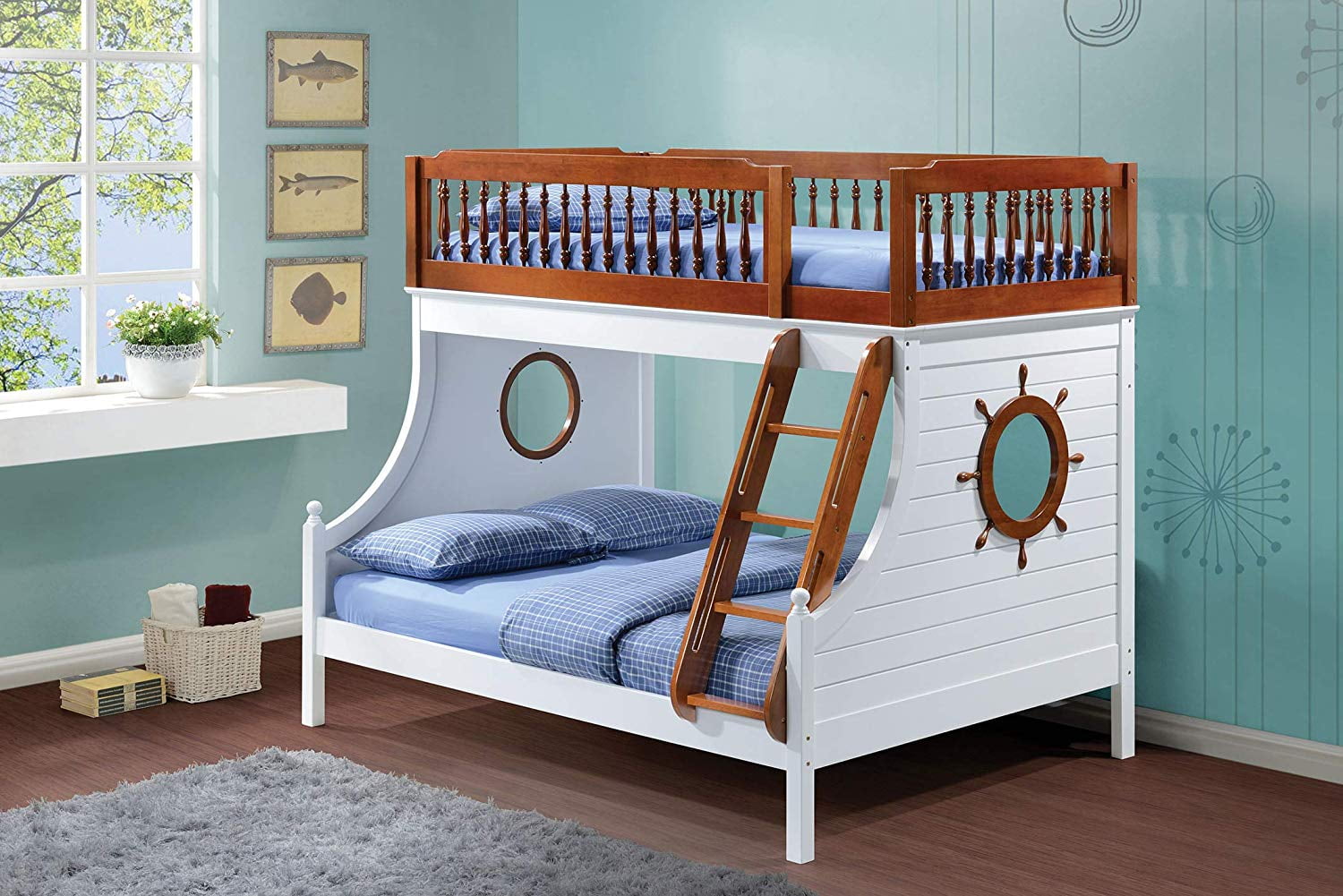Picture of ACME 37600 Farah Twin & Full Size Bunk Bed - Oak & White&#44; 4 Piece
