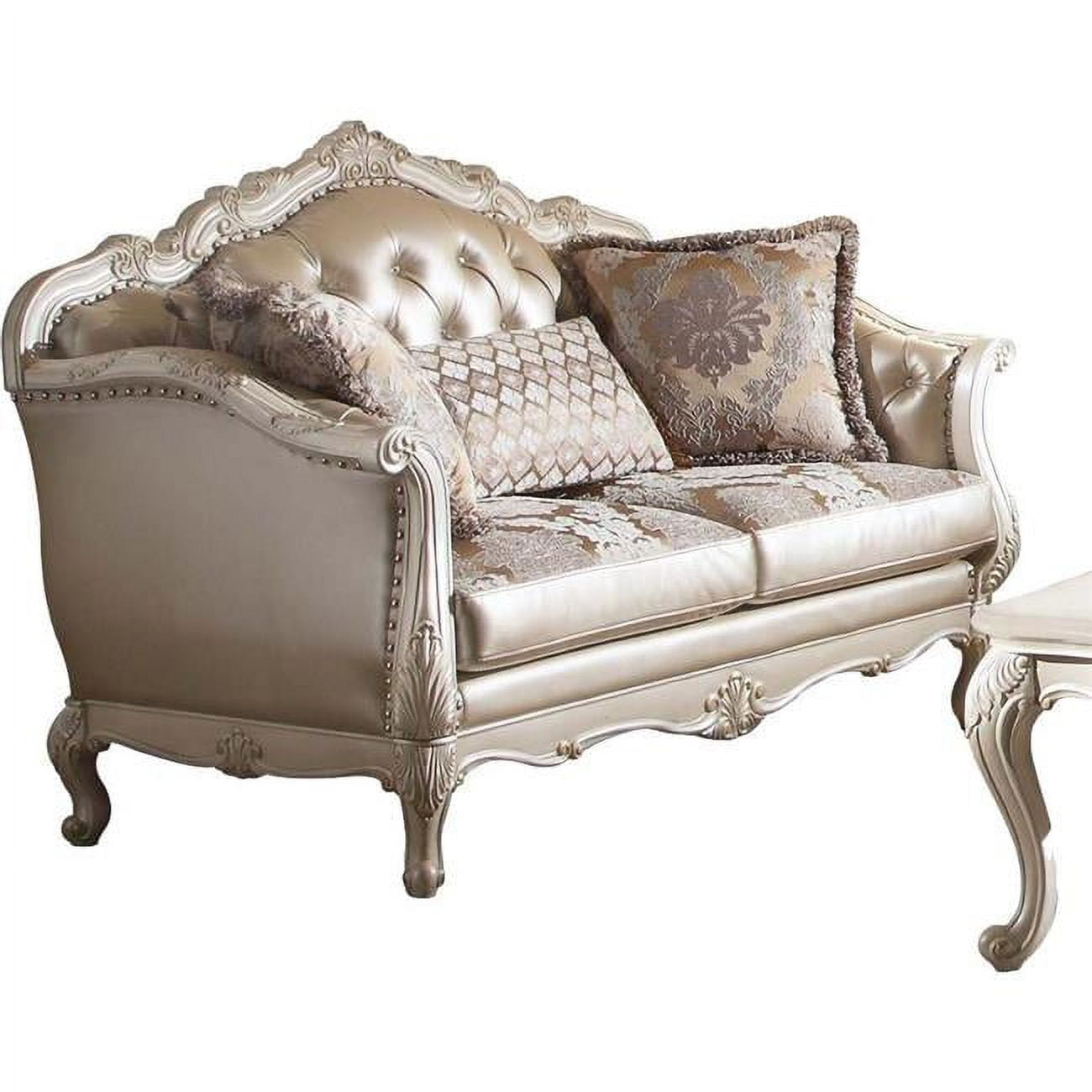 Picture of ACME 53541 Chantelle Loveseat with 3 Pillows&#44; Rose Gold PU-Fabric & Pearl White - 45 x 63 x 37 in.