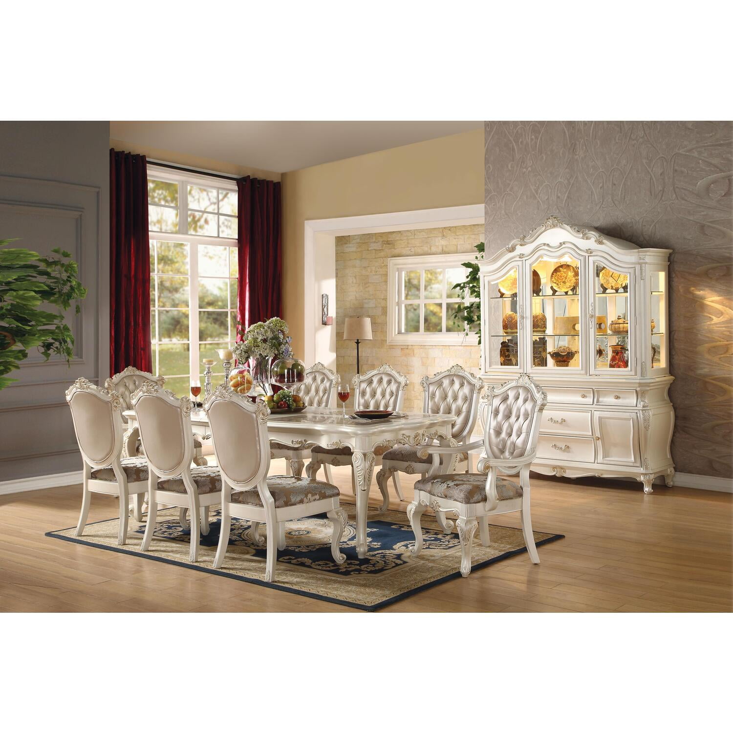 Picture of ACME 63540 Chantelle Dining Table&#44; Marble & Pearl White - 96 x 44 x 80 in.
