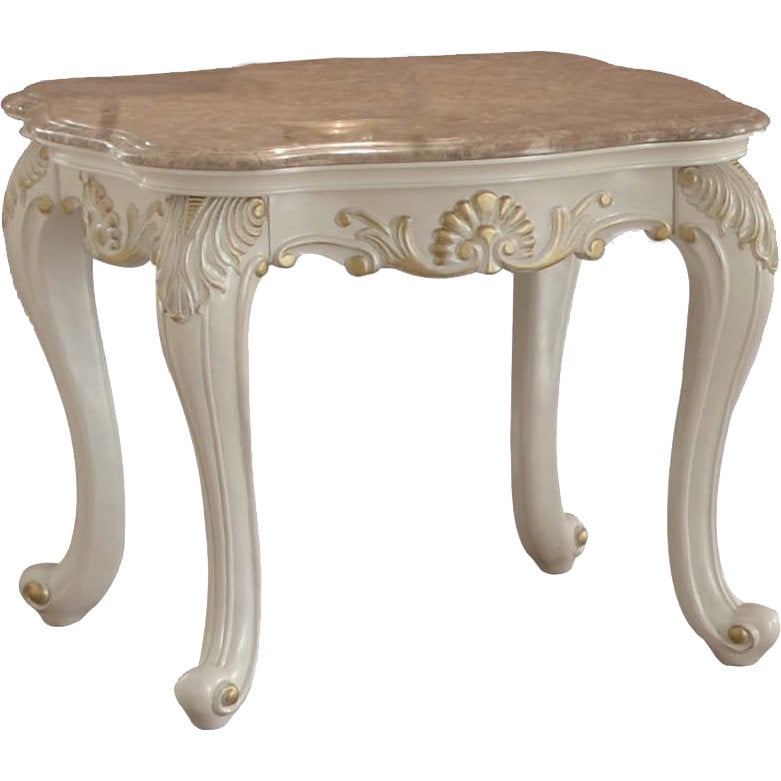 Picture of ACME 83542 Chantelle End Table with Marble Top&#44; Marble & Pearl White - 24 x 26 x 28 in.