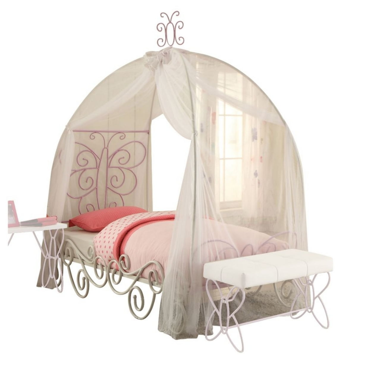 Picture of ACME 30535F Priya II Full Size Bed with Canopy&#44; White & Light Purple