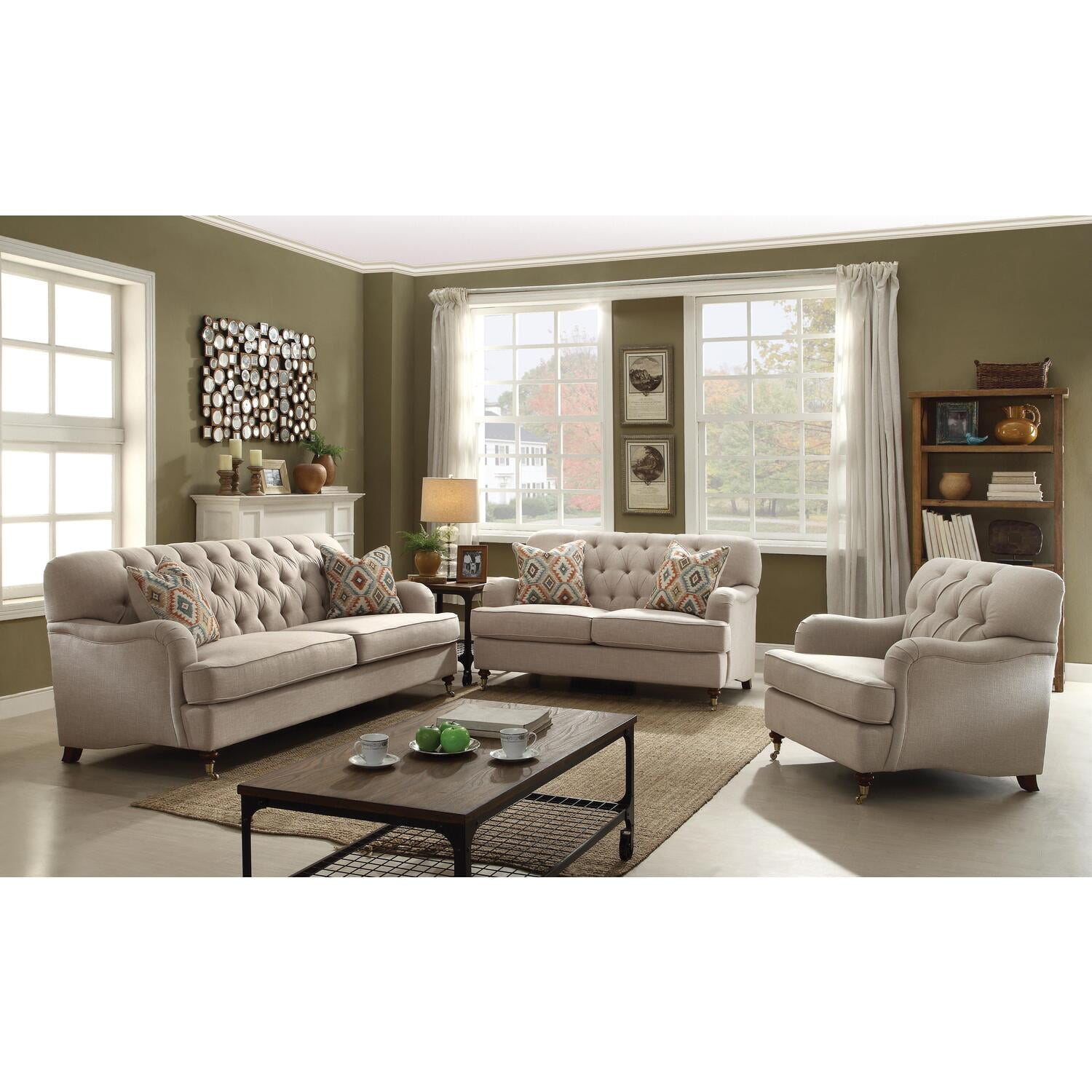 Picture of ACME 52580 Alianza Sofa with 2 Pillows&#44; Beige Fabric - 37 x 85 x 38 in.