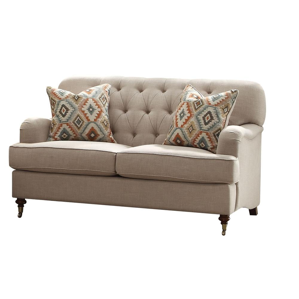 Picture of ACME 52581 Alianza Loveseat with 2 Pillows&#44; Beige Fabric - 37 x 61 x 38 in.