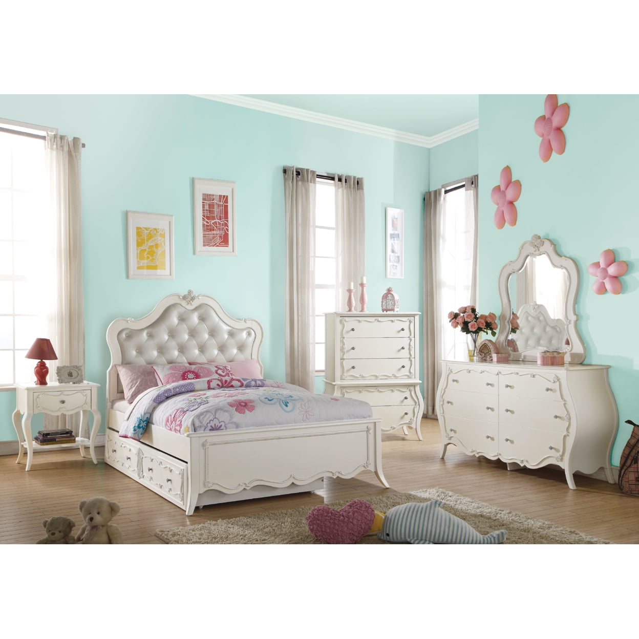 Picture of ACME 30505T Edalene Twin Size Bed - Pearl White&#44; 3 Piece