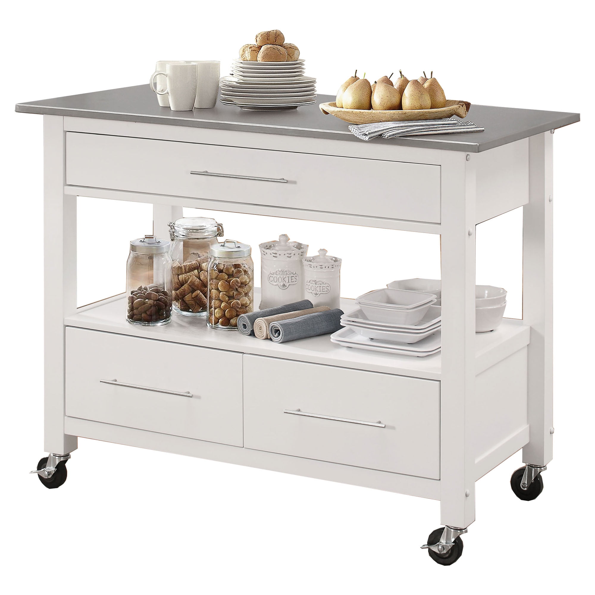 Picture of ACME 98330 Ottawa Kitchen Cart&#44; Stainless Steel & White - 36 x 43 x 22 in.